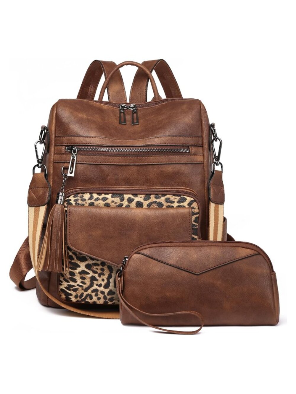 Faux Leather Convertible Backpack Purse with Wristlet Medium Travel Shoulder Bag